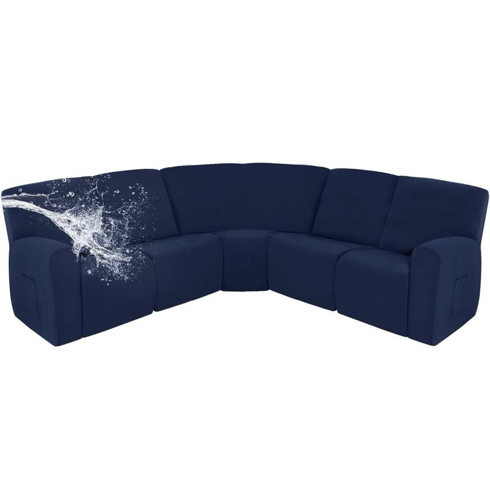 Easy-Going Waterproof Recliner Sofa Cover L Shape Sectional 5 Seat Navy
